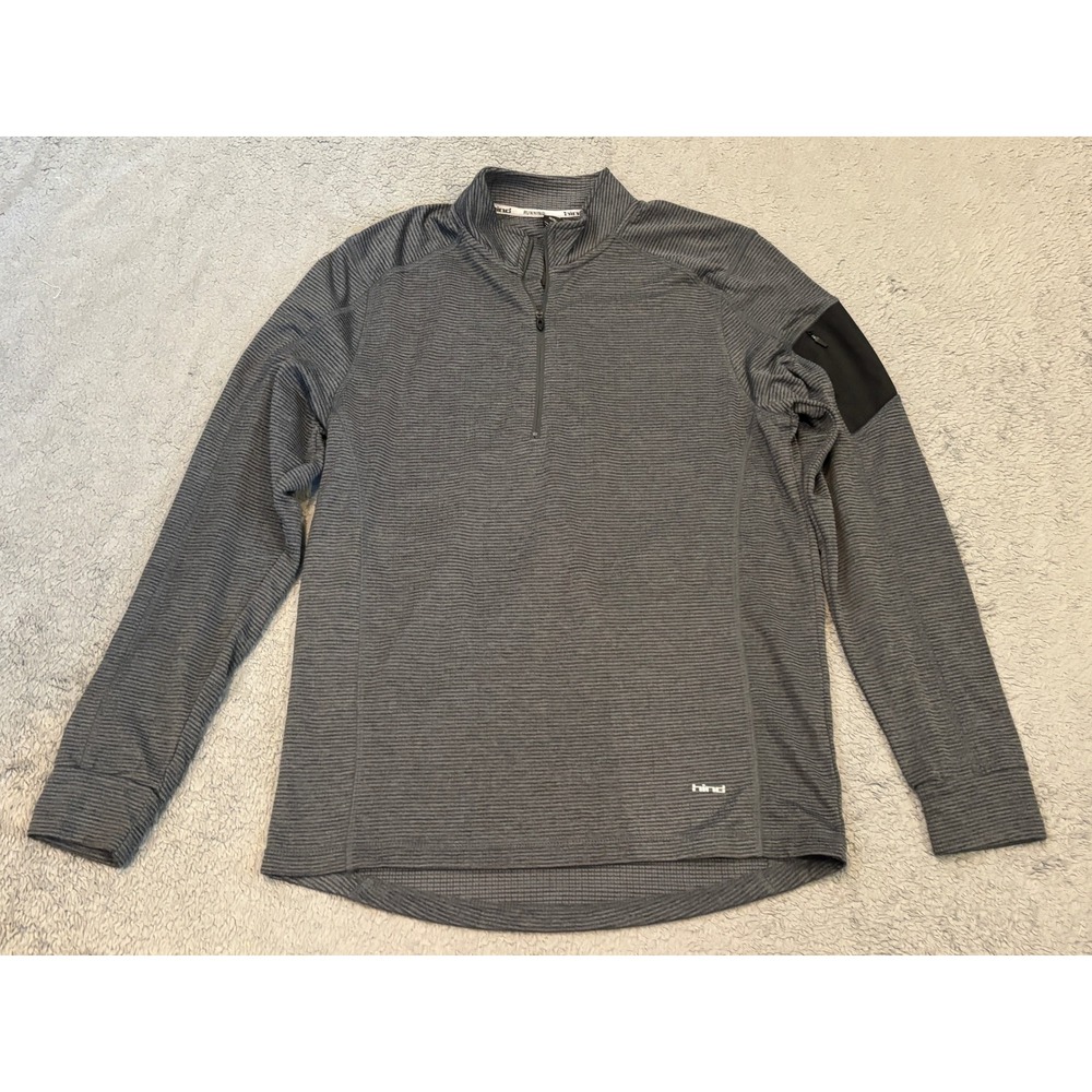 Hind Running Mens Medium Quarter Zip Pullover Gray Striped Performance Top
